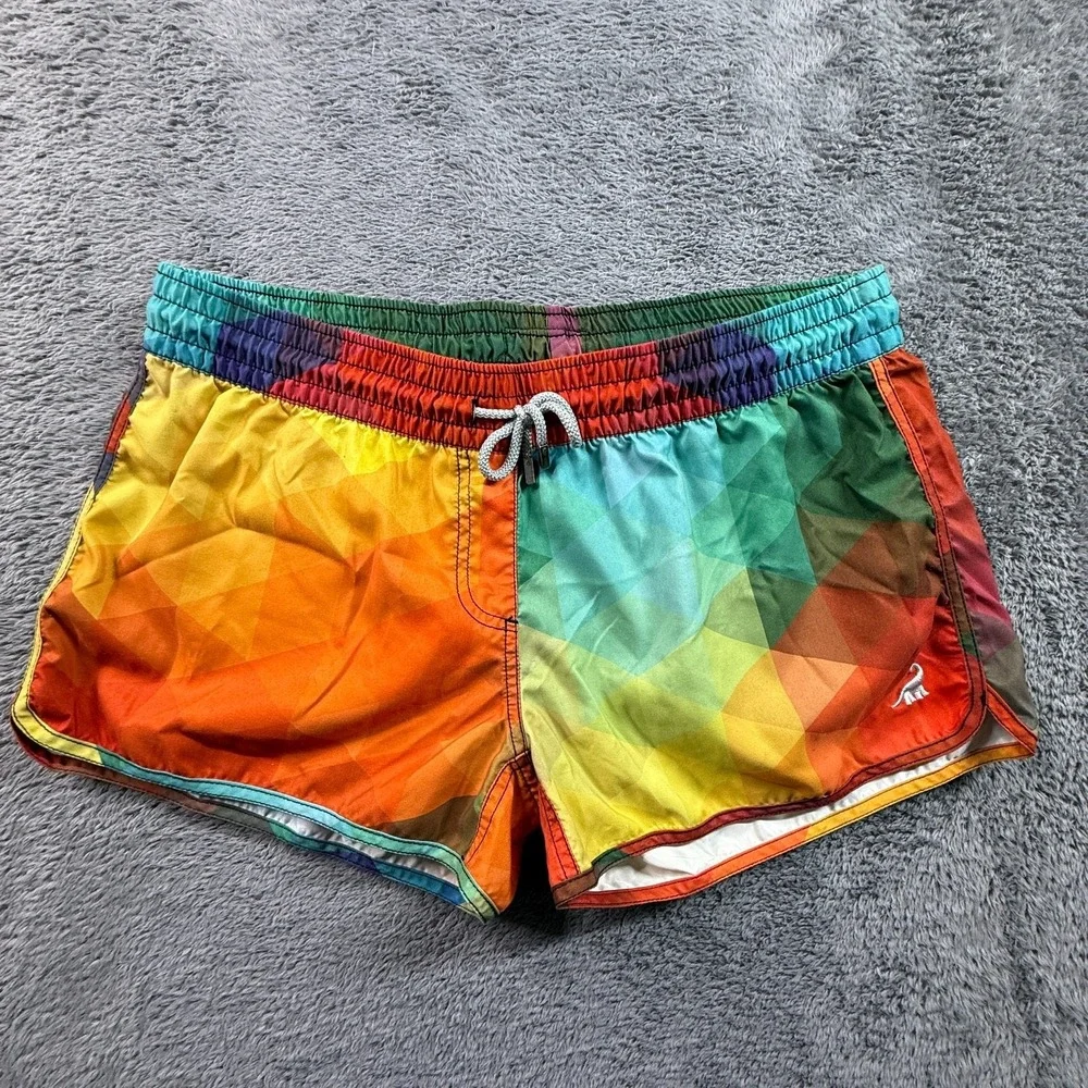 SURFCUZ Womens XXL Rainbow Geometric Board Shorts Swim Elastic Waist Drawstring
